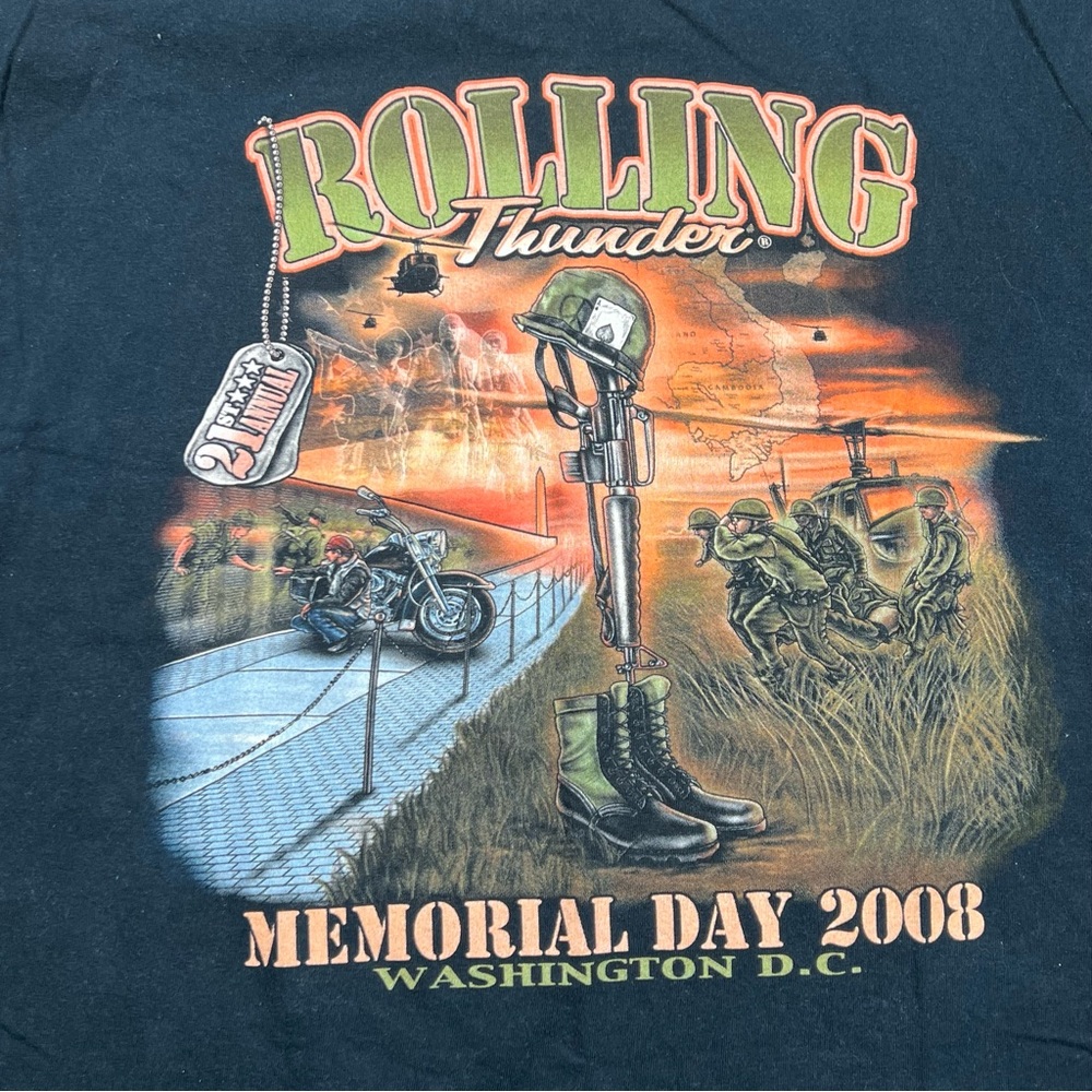 Rolling Thunder Memorial Day‎ 2008 Washington DC Biker Black T-Shirt Large - Picture 2 of 6